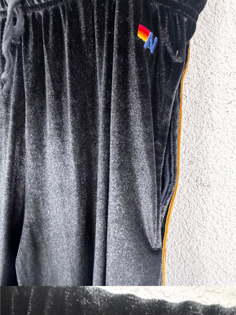 NWOT Aviator Nation Black Velvet Track Pants with Rainbow Side Stripes Size XL - Picture 3 of 4